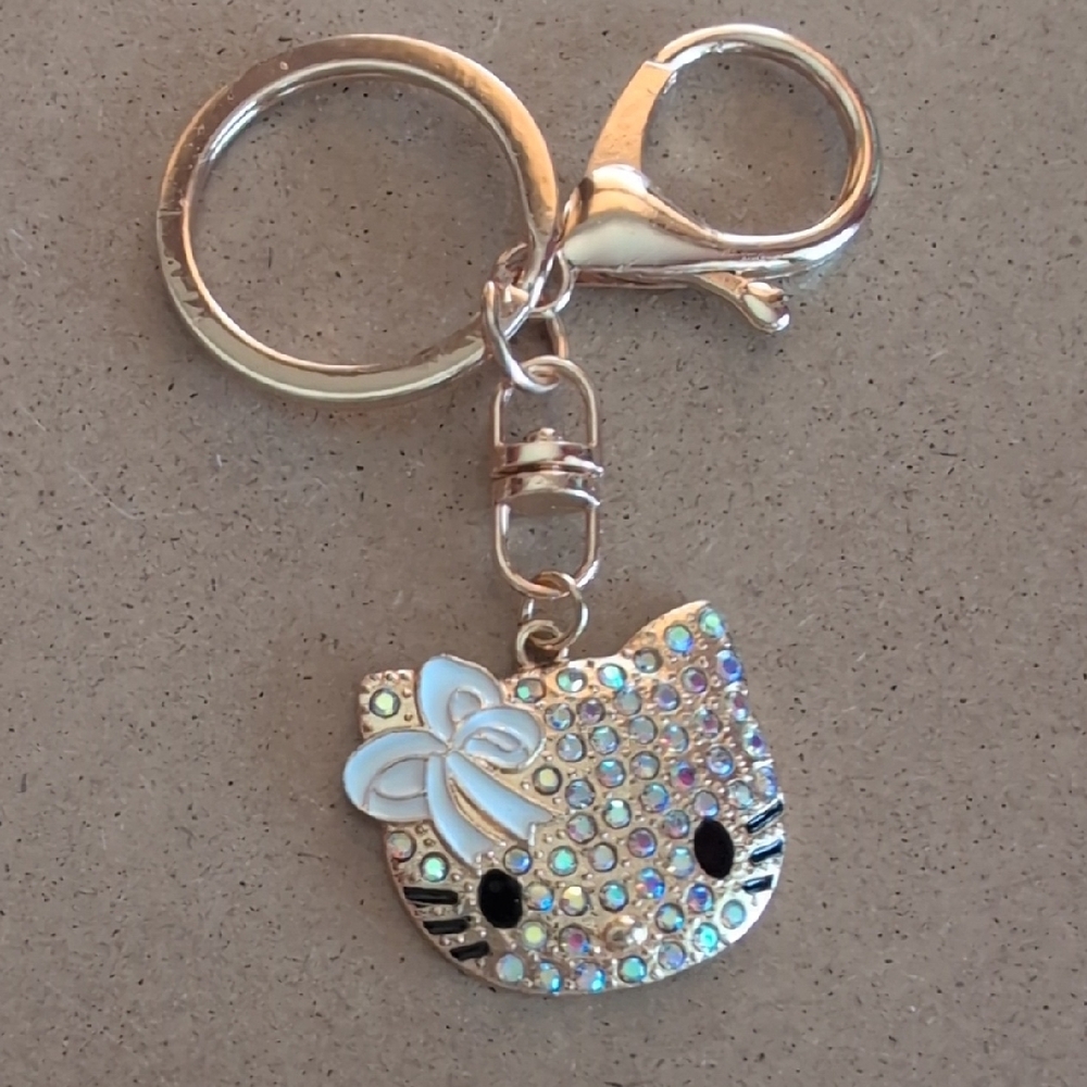Cute Rhinestone Cat Keychain
